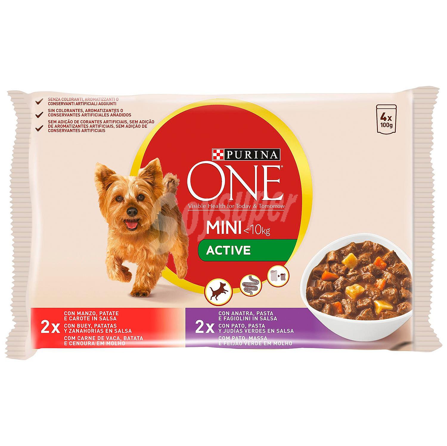 Comida húmeda de buey y pato para perros Mini Active