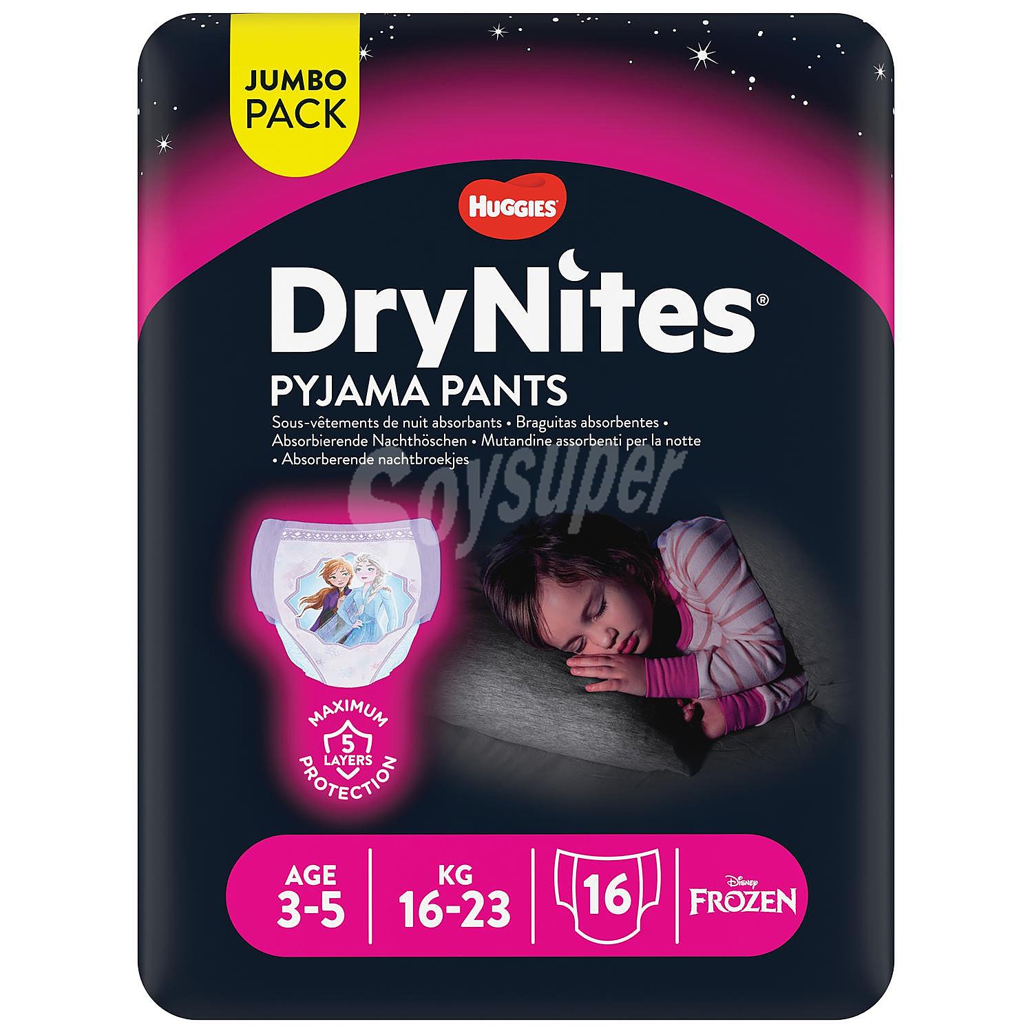 Pañales de noche talla 6 (braguitas absorbentes), para niñas de 16 a 23 kilogramos y de 3 a 5 años pijama pants