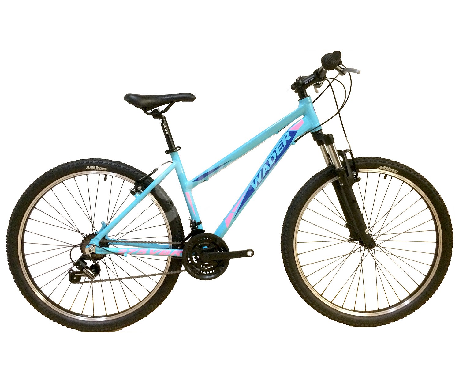 Bicicleta de montaña con cuadro de aluminio de mujer, 69,85cm. (27,5"), suspensión delantera, frenos v-brake y 21 velocidades, color azul turquesa wader