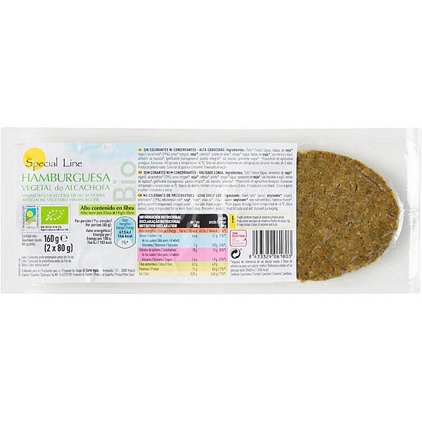 Hamburguesa vegetal de alcachofa ecológica sin gluten envase 160 g