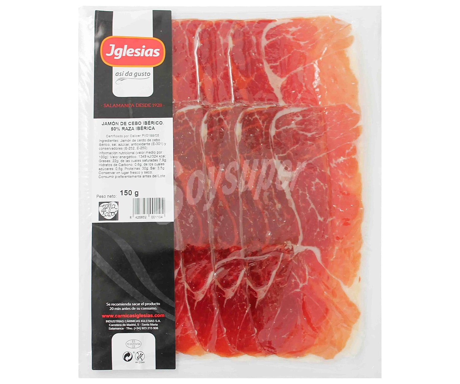 Iglesias Jamón de cebo ibérico (50% raza ibérica), cortado en finas lonchas iglesias