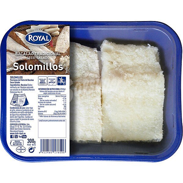 Solomillos de bacalao salado bandeja 300 g