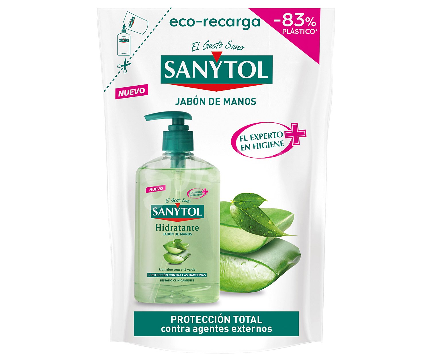 Sanytol Recambio de jabón de manos líquido con aloe vera y té verde y acción hidratante sanytol