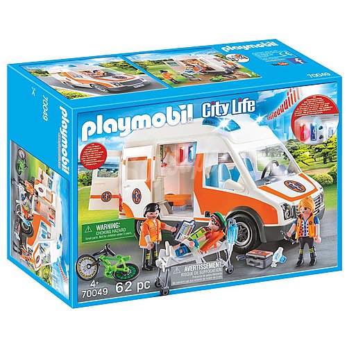 Escenario de juego Ambulancia con Luces con accesorios y 3 figuras incluidas, 70049 City Life playmobil