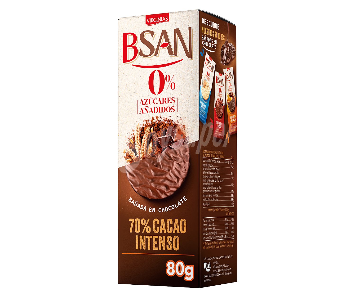 Virginias Galletas chocolate cacao intenso integrales, sin azúcares añadidos virginias b-san