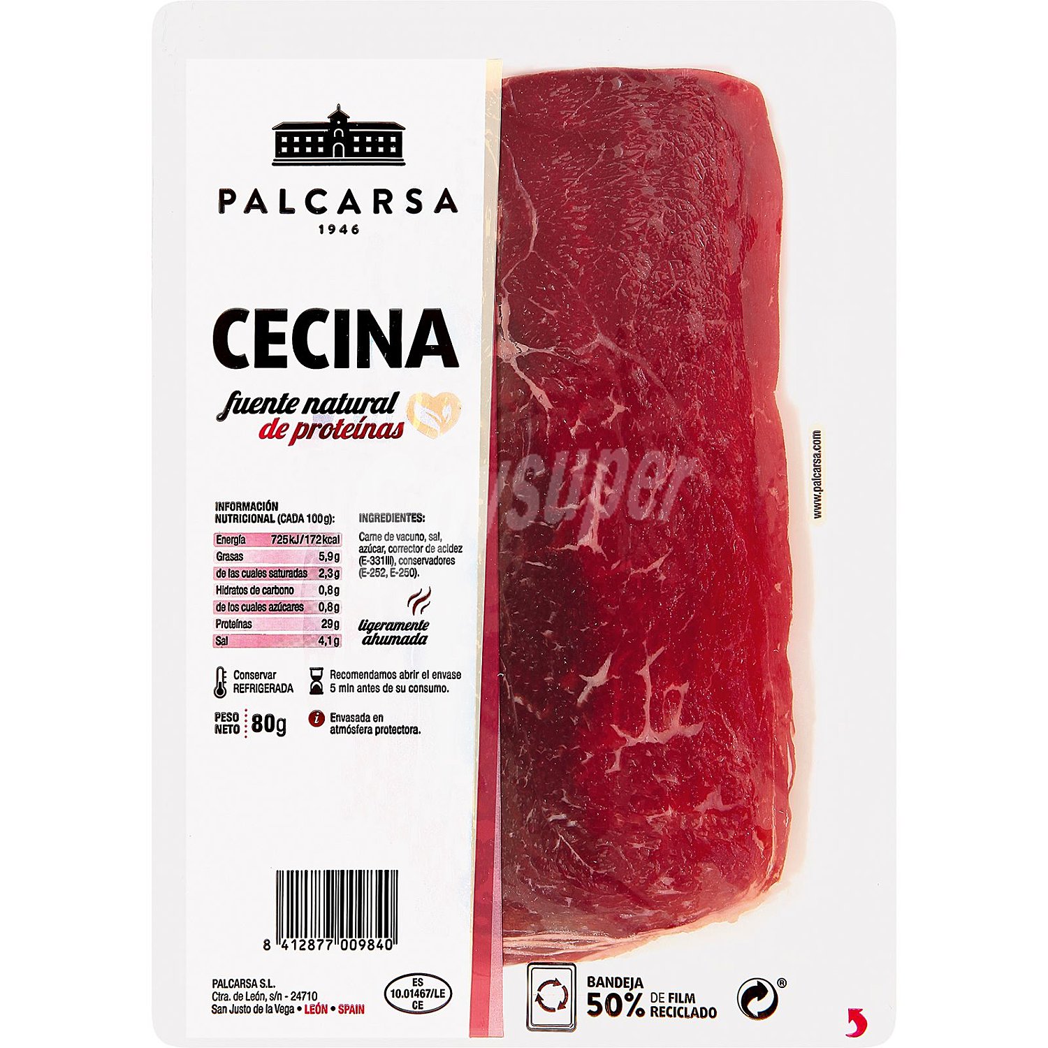 Palcarsa Cecina de vacuno ligeramente ahumada y cortada en finas lonchas palcarsa