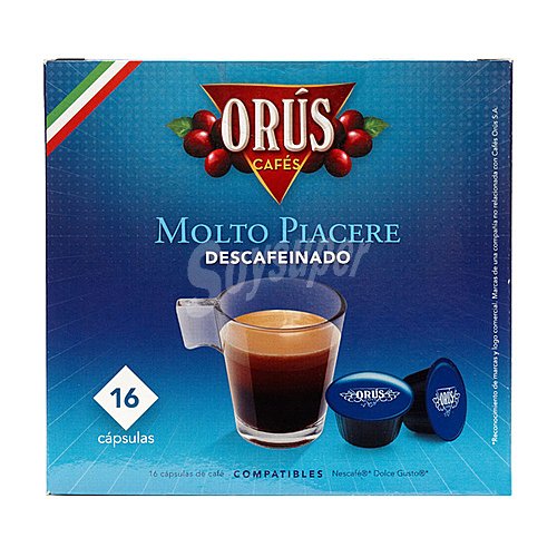 Orús Café descafeinado en cápsulas compatibles con Dolce Gusto, Molto piacere,orús