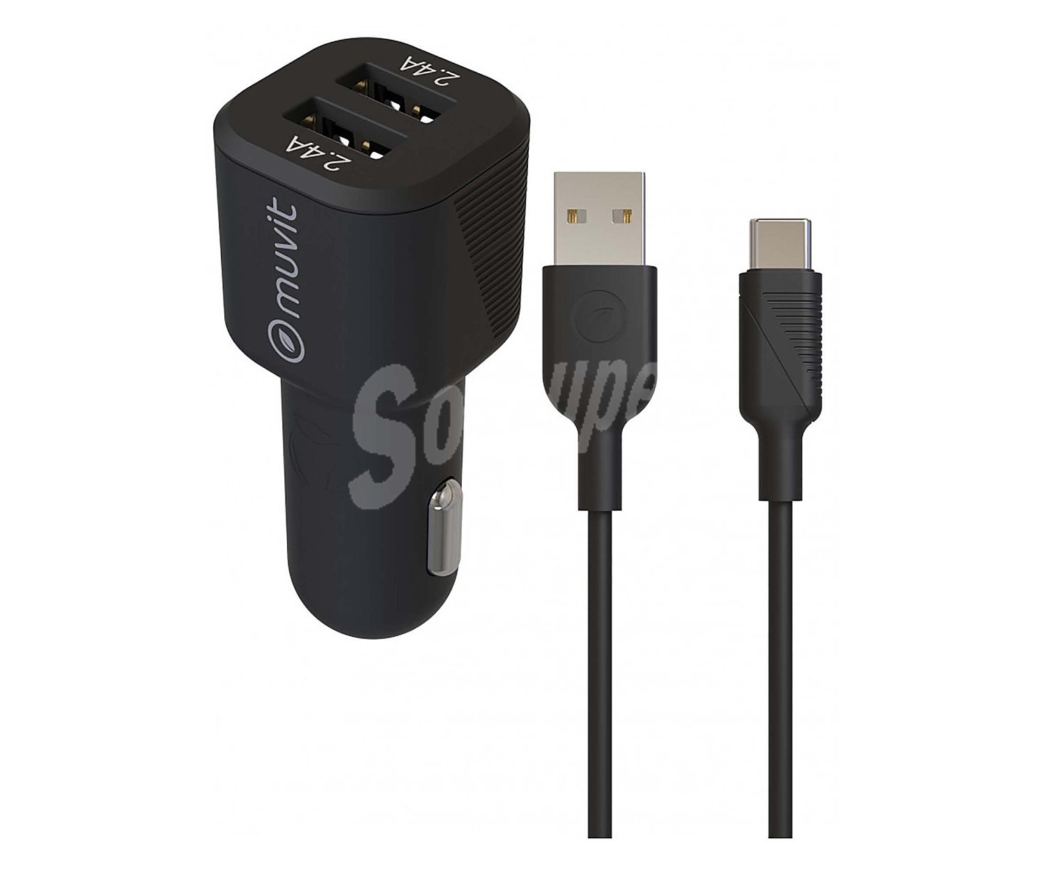 Cargador de coche Usb + cable Tipo C, muvit, 2.4A