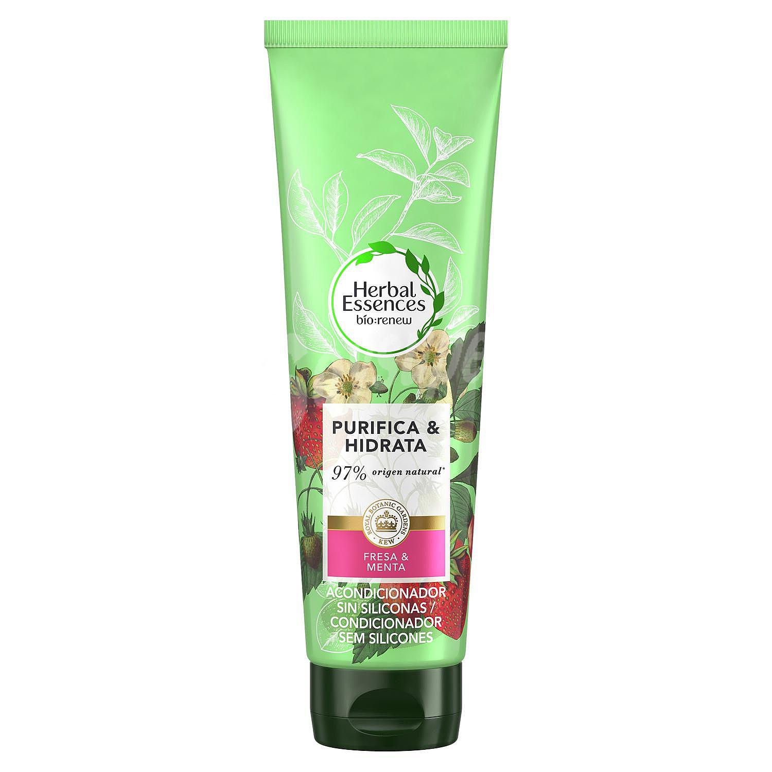 Acondicionador sin siliconas purifica & hidrata fresa y menta bío:renew Herbal Essences