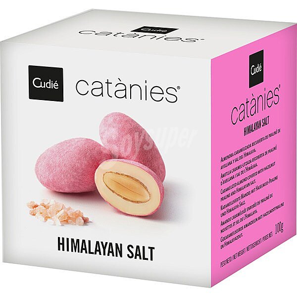 Catànies almendras caramelizadas recubiertas de praliné de avellanas y sal del Himalaya