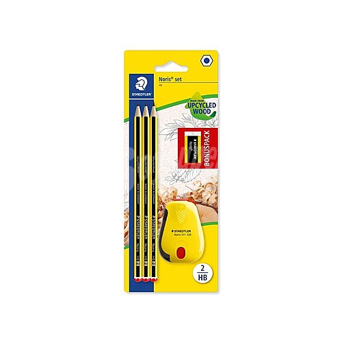 Blister 3 lapices noris 120-2 + 1 goma 526 n40 + 1 afilalapices, staedtler.