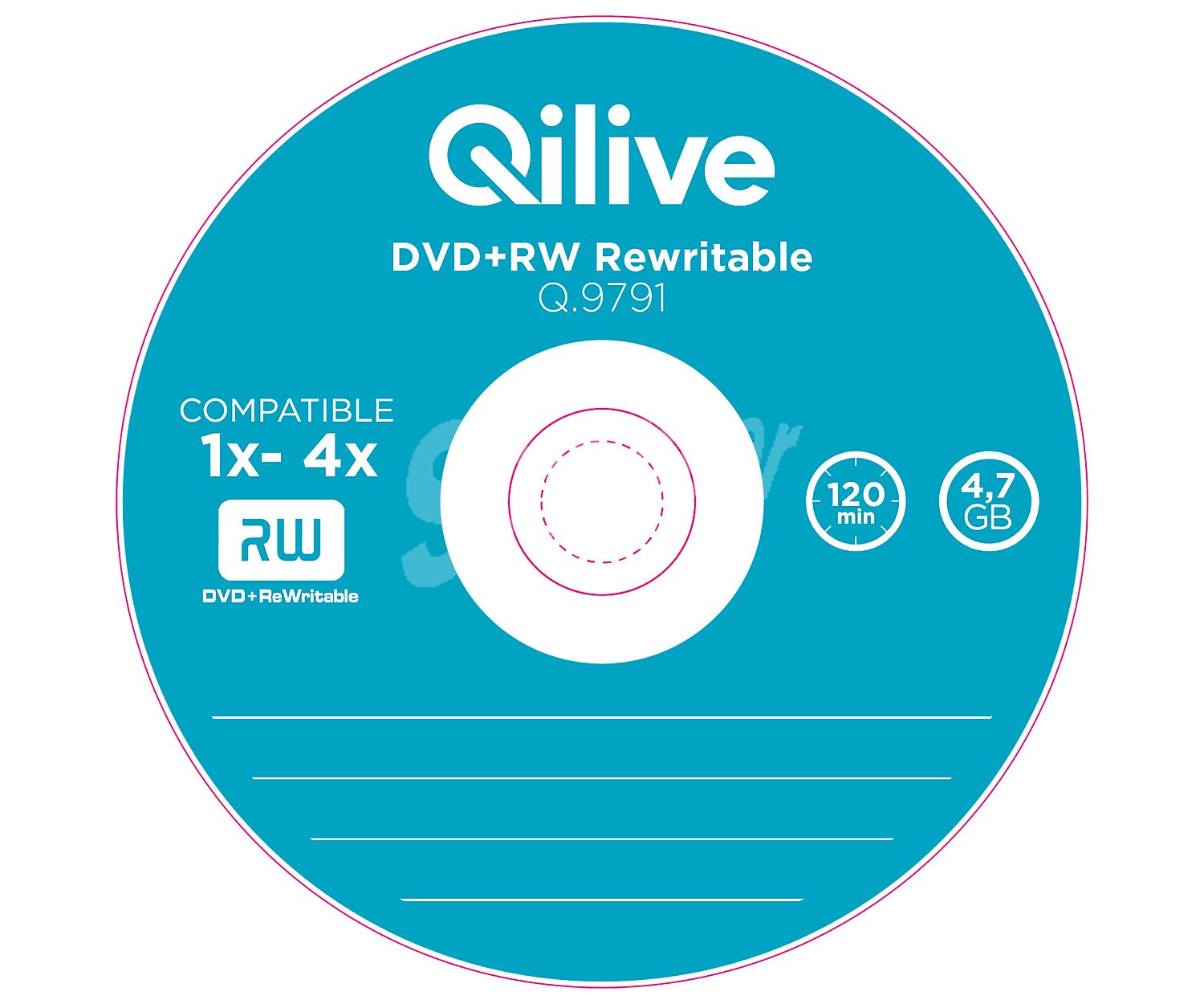 Pack de 5 dvd+rw regrabable 4,7GB, 120min, velocidad 1X-4X Q.9791