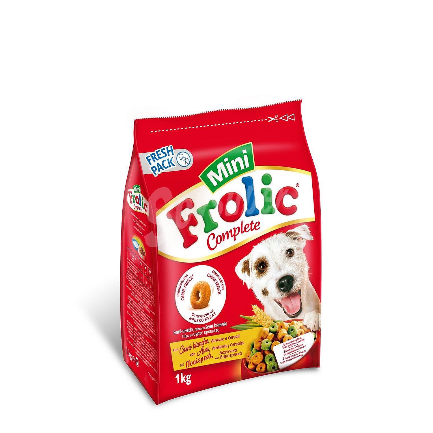 Pienso semihúmedo de aves, verduras y cereales para perros adultos mini Frolic