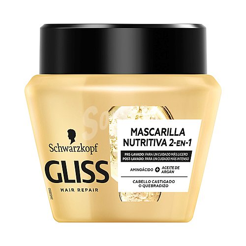 Gliss Mascarilla nutritiva 2 en 1, para cabellos castigados o quebradizos gliss Ultimate oil elixir de Schwarzkopf