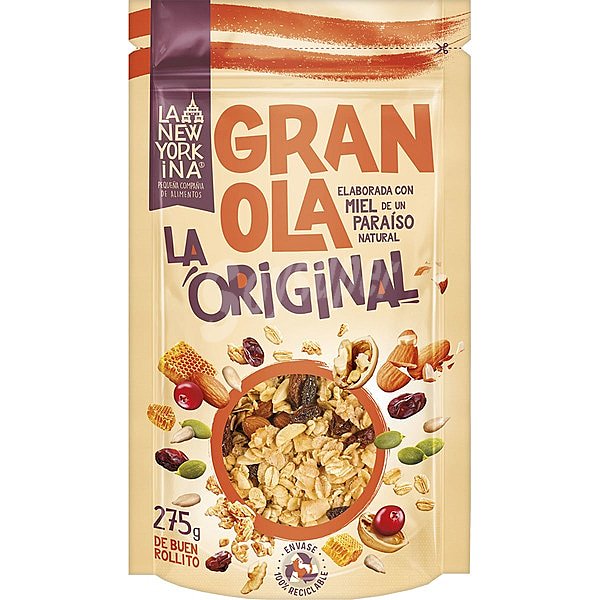 Granola original con copos de avena, frutos secos, arandanos, pasas y miel