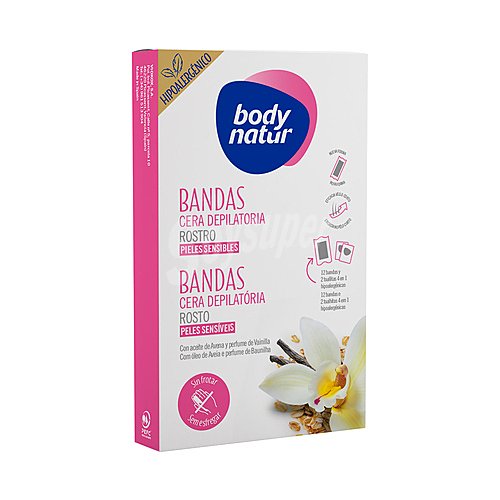 Body natur Bandas de cera depilatoria para el rostro, especial pieles sensibles body natur