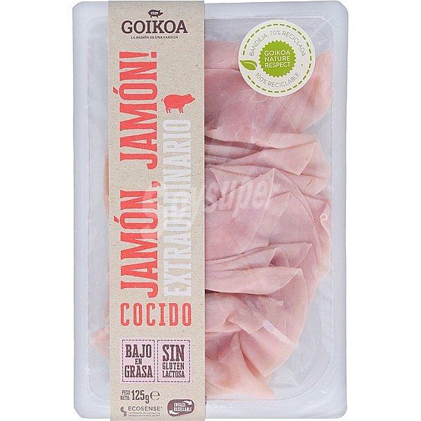 Jamón cocido bajo en grasa en lonchas sin gluten sin lactosa