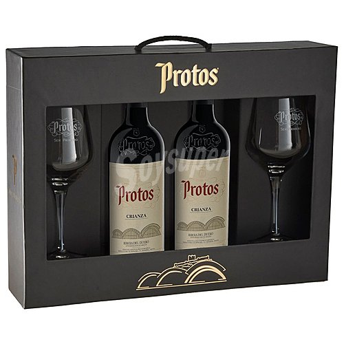 Protos de vino tinto crianza con D.O. Ribera del Duero + 2 copas protos