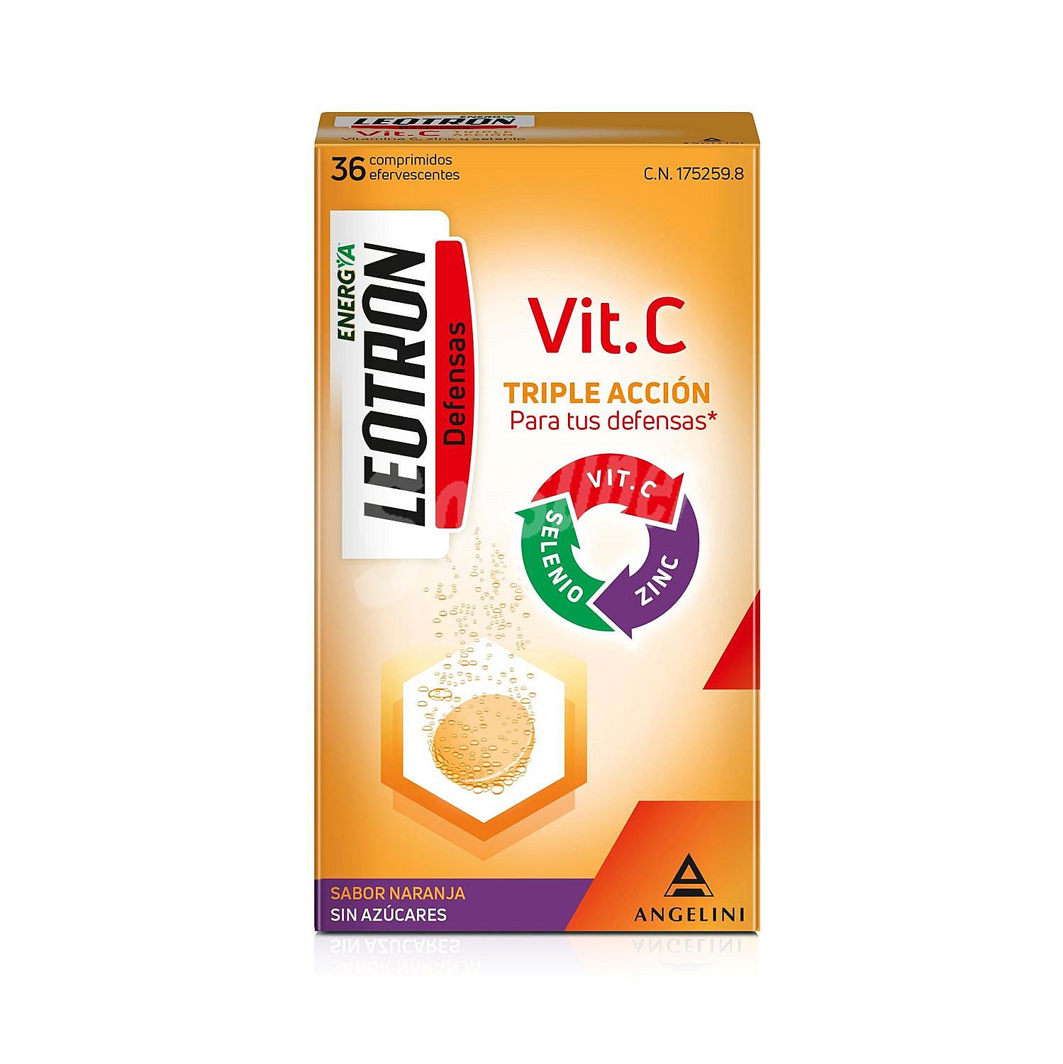 Vitamina C triple acción defensas naranja en comprimidos Leotron sin gluten sin lactosa