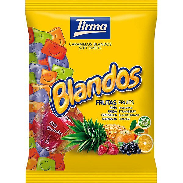 Caramelos blandos sabor piña fresa grosella y naranja sin gluten