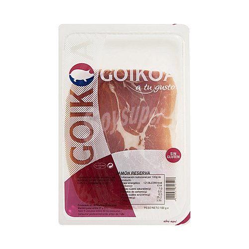 Goikoa Jamón serrano reserva, sin gluten y cortado en lonchas goikoa