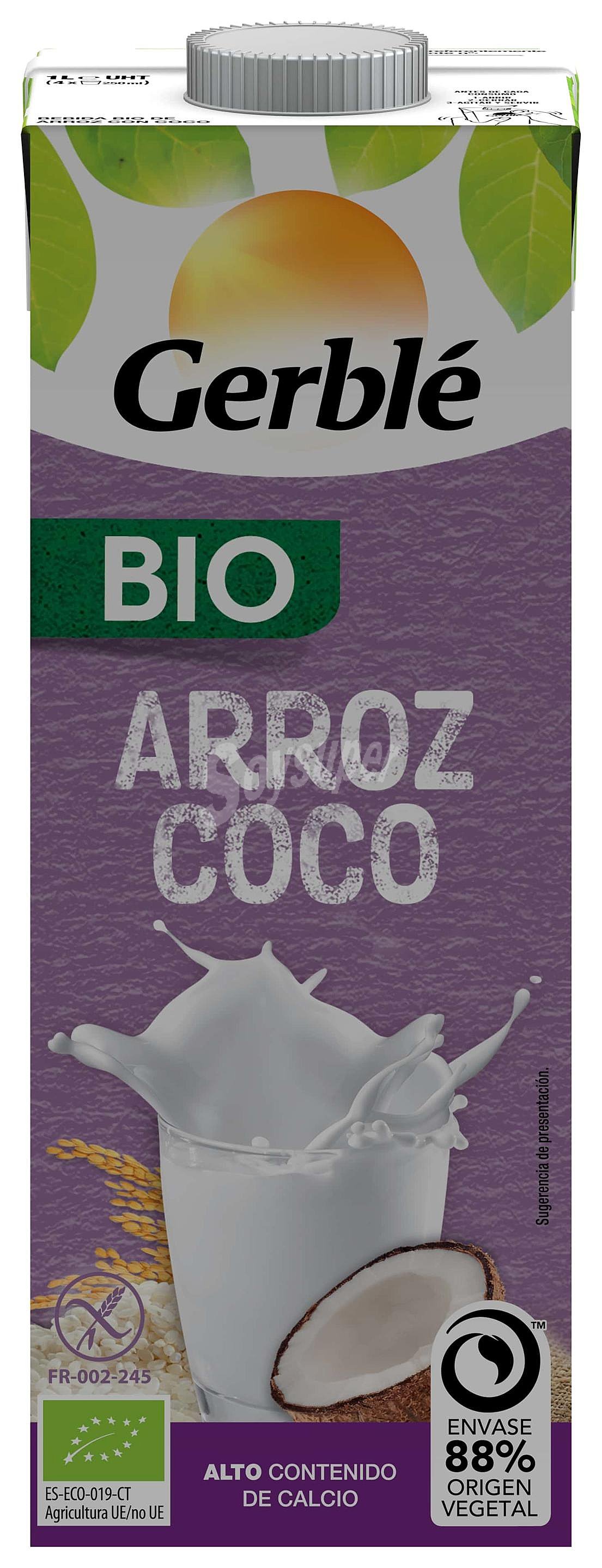 Bebida de arroz con coco ecológica sin lactosa y sin gluten