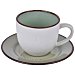 Taza y plato de gres bicolor, verde y blanco, ., stoneware