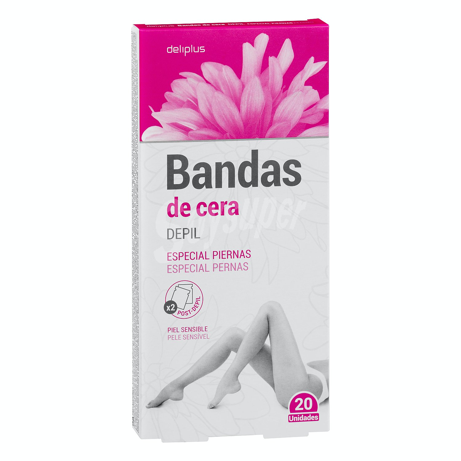 Cera de depilar fría en bandas piernas piel sensible (con 2 toallitas post-depilación)