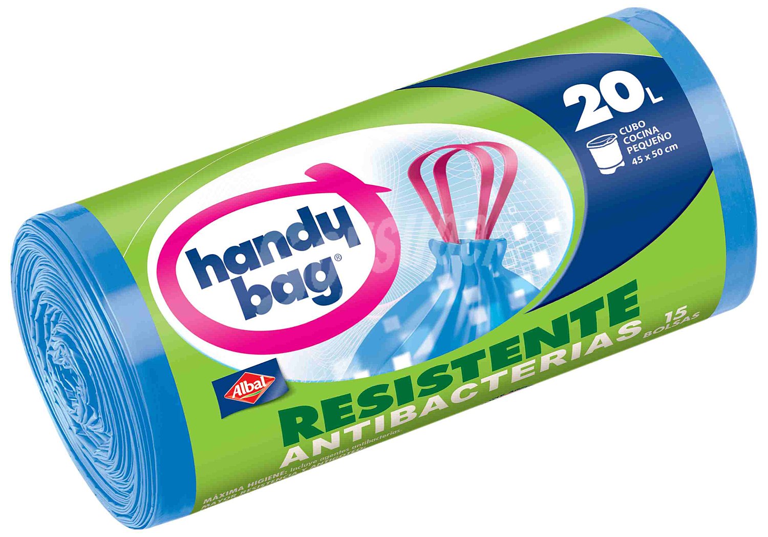 15 Bolsas de basura Handy Bag Resistente Antibacterias - Azul