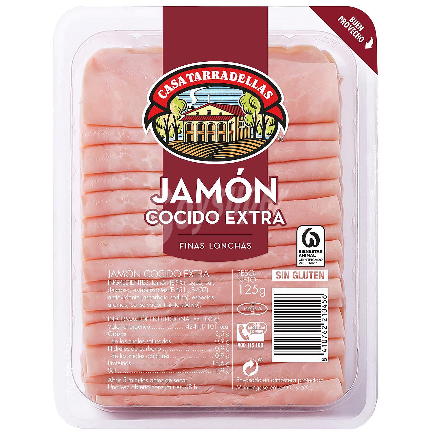 Jamón cocido de categoria extra cortado en lonchas finas y elaborado sin gluten casa tarradellas