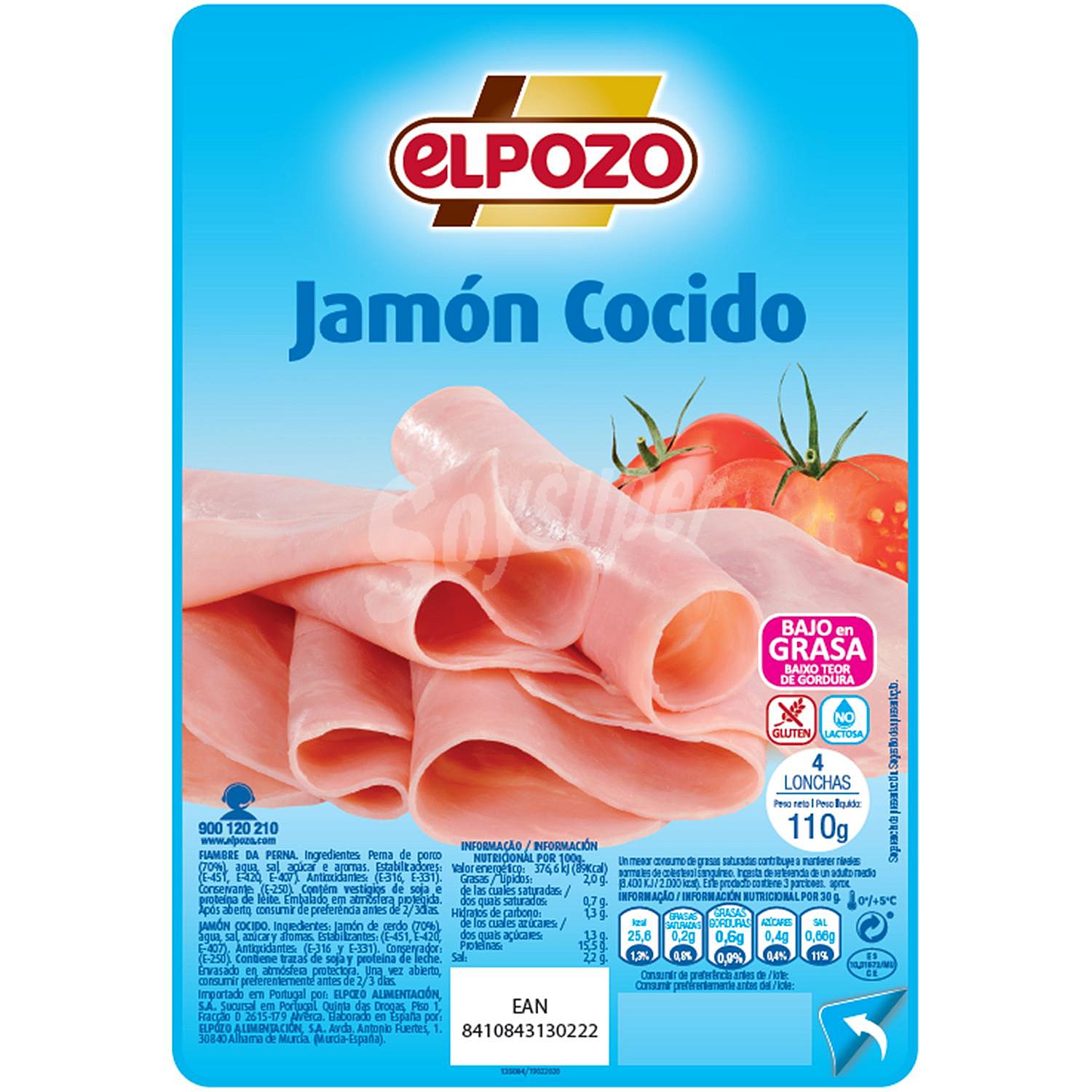 Jamon cocido en lonchas sin gluten sin lactosa