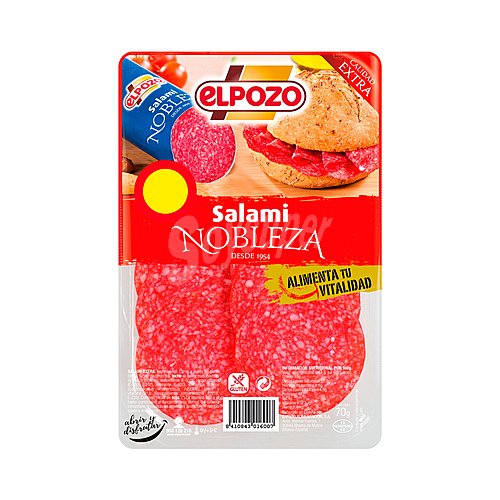 EL pozo Salami calidad extra, elaborado sin gluten, cortado en lonchas EL pozo Nobleza