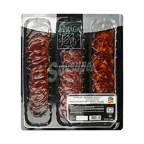 Sierra azuaga Surtido de ibéricos compuesto por lomo, chorizo y salchichón ibéricos de cebo (50% raza ibérica) azuaga