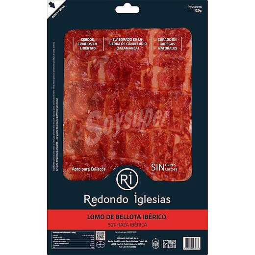 Lomo de bellota ibérico 50% raza ibérica en lonchas sin gluten