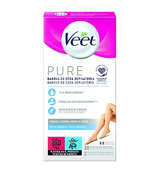 Bandas corporales veet pure piel sensible 20 unidades