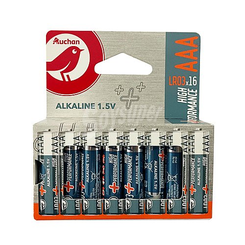 Pilas alcalinas aaa, LR03, 1,5V, producto alcampo High Performance