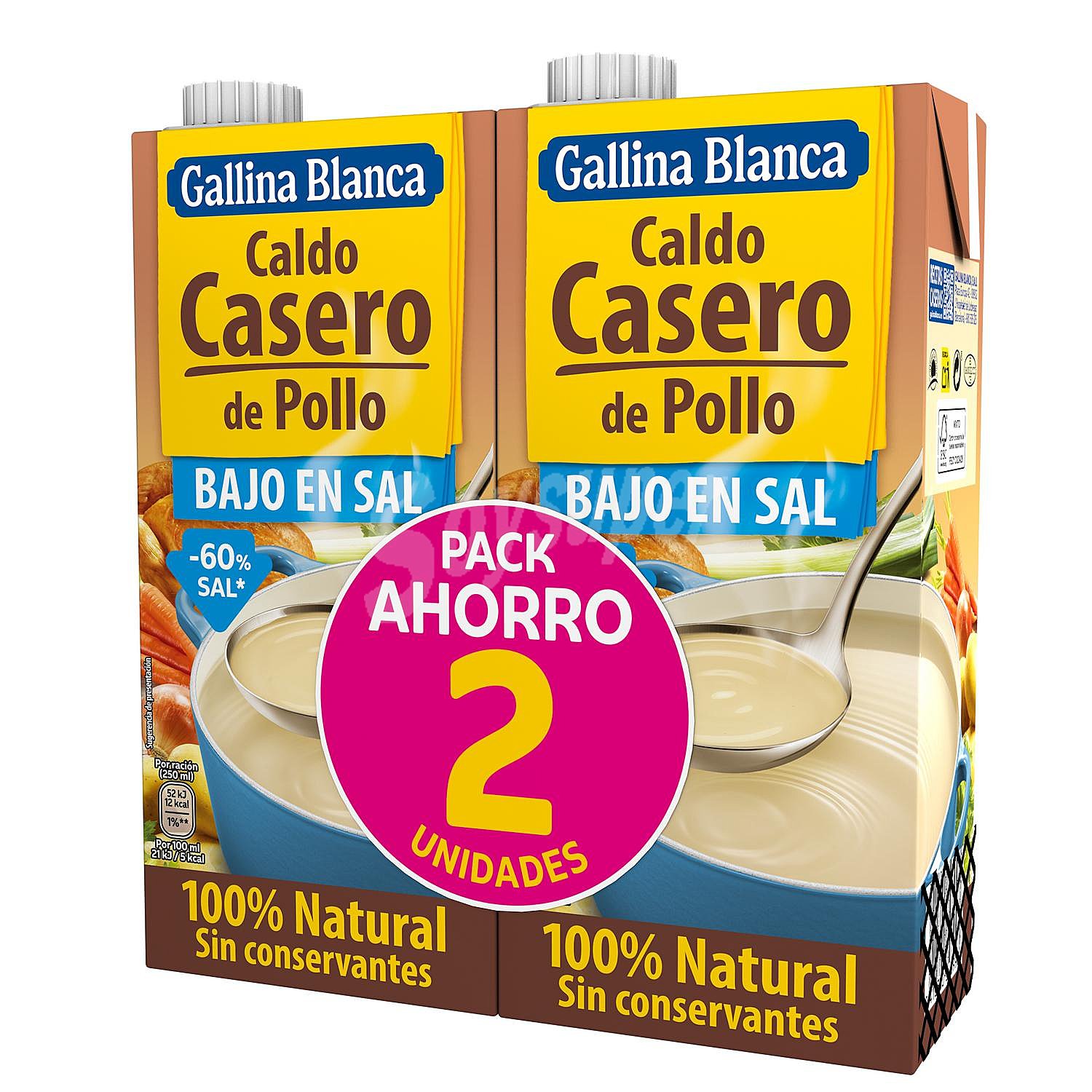 Caldo de pollo casero100% natural bajo en sal sin gluten