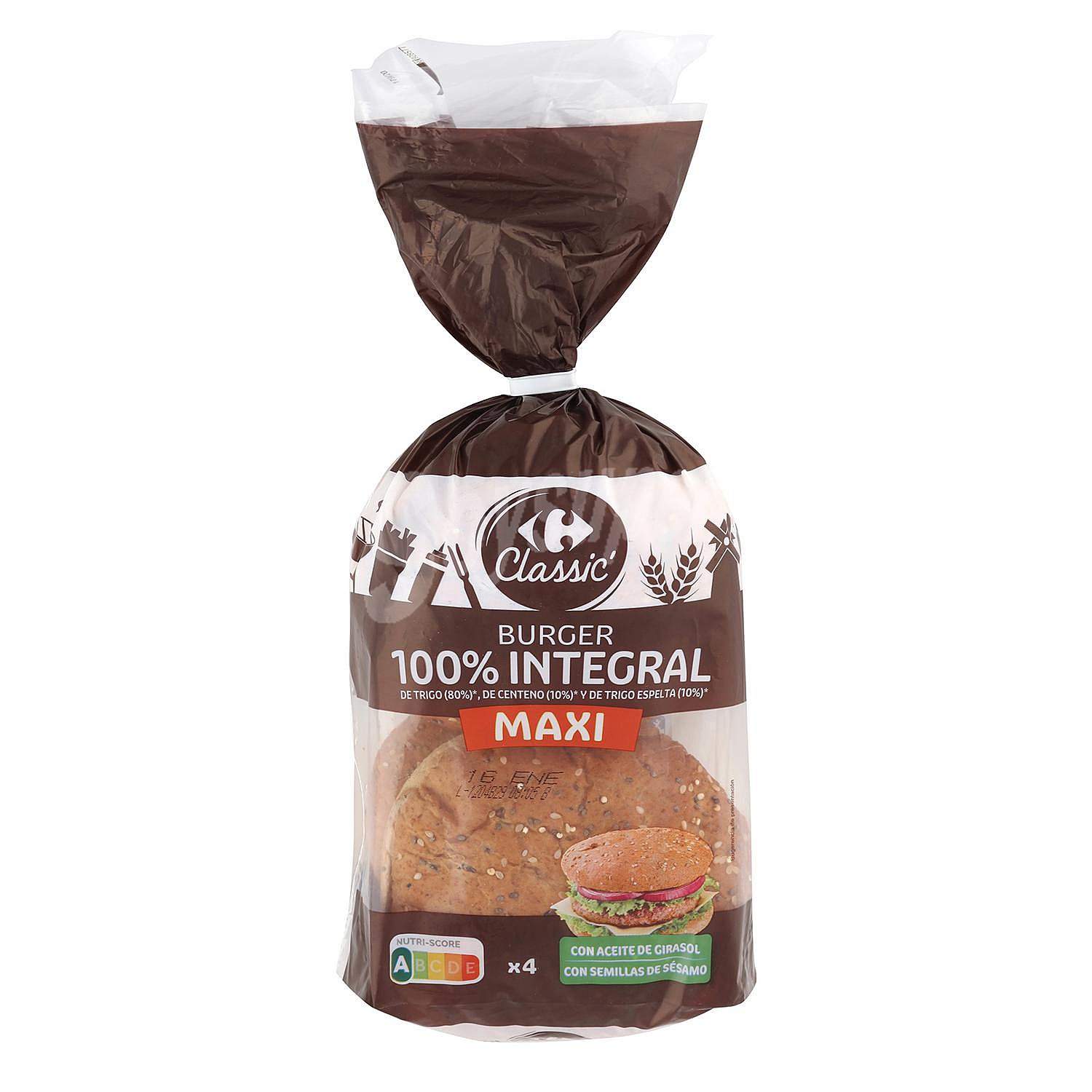 Pan integral de hamburguesa maxi Classic' Carrefour