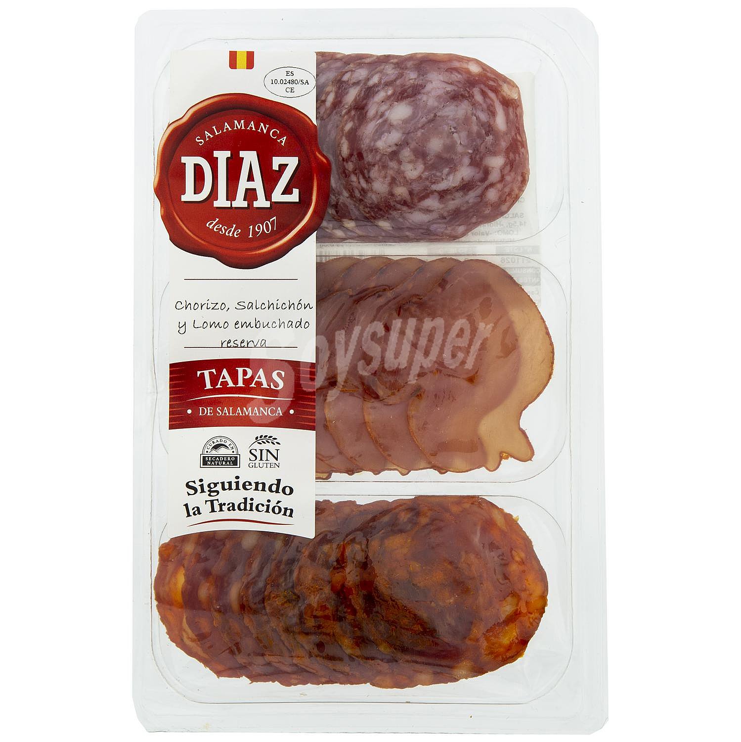 Tabla 3 embutidos curados Salamanca: lomo, chorizo y salchichón sin gluten