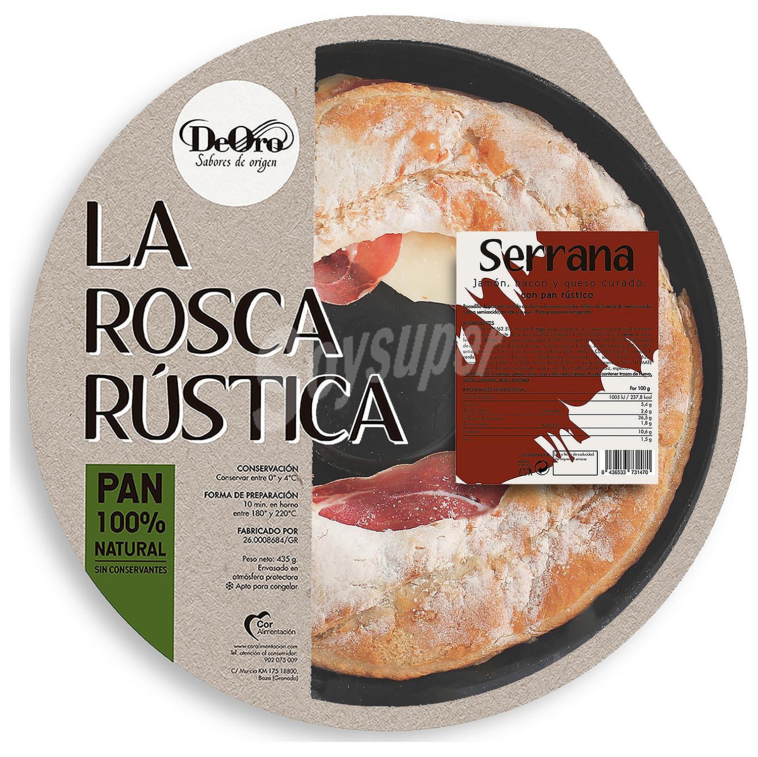 Rosca rústica de jamón serrano, bacon y queso deoro