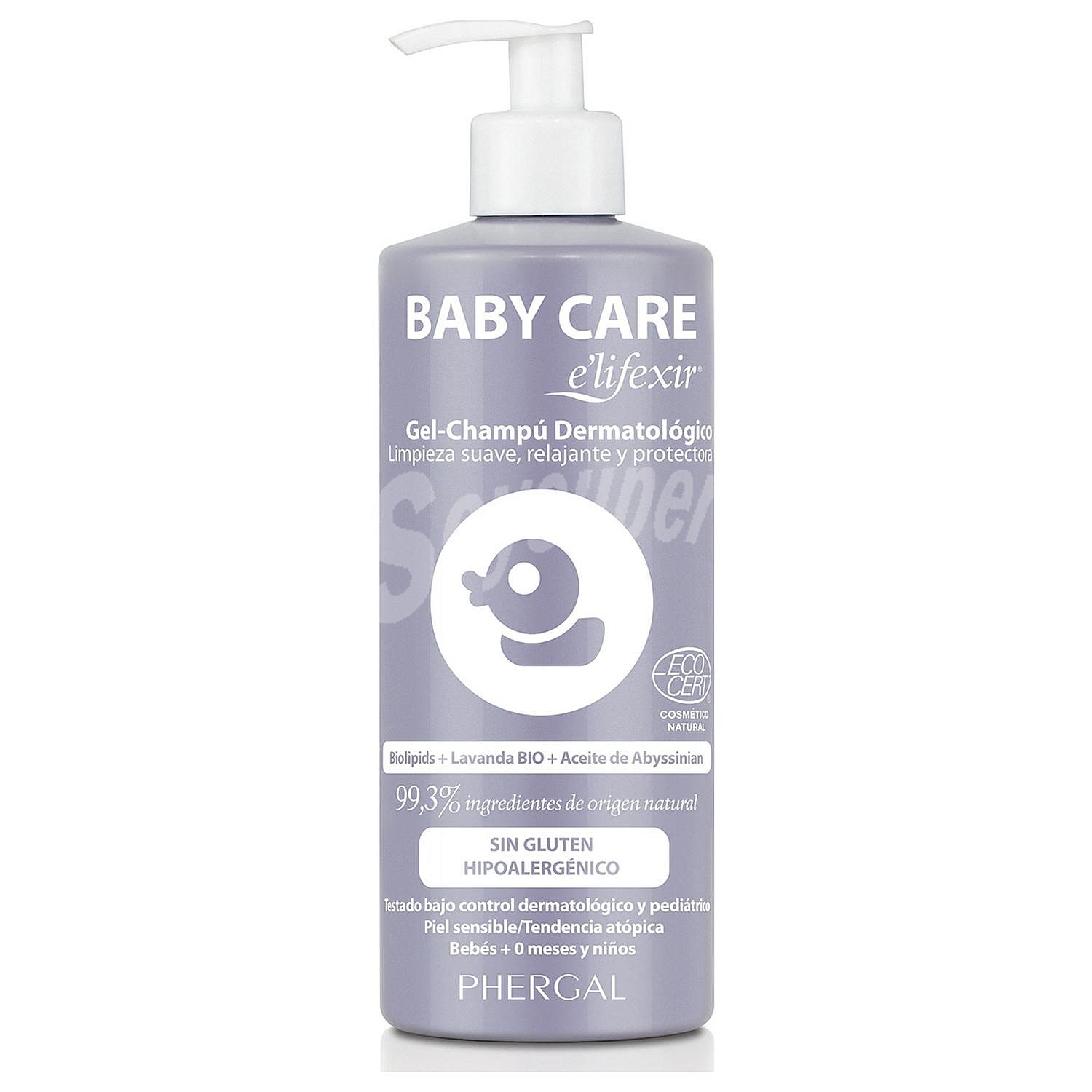 Gel-champú dermatológico para piel sensible y tendencia atópica para bebés +0 meses y niños ecológico Baby Care E'lifexir