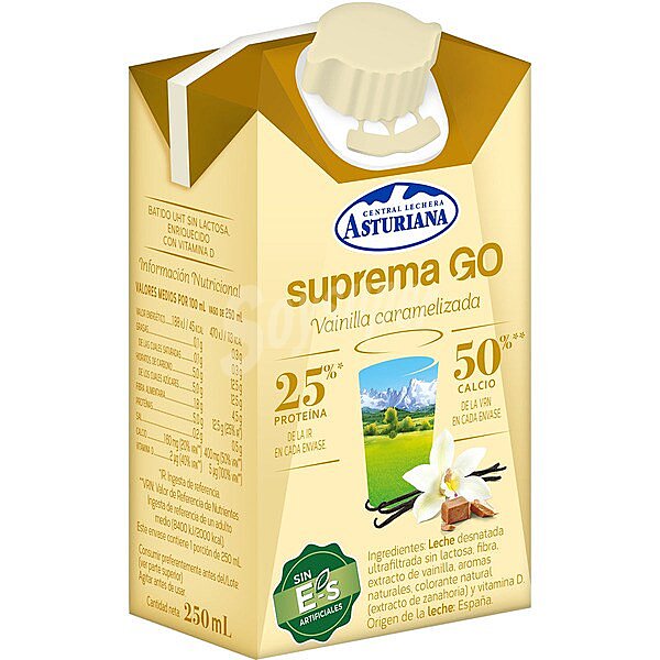 Suprema Go batido de leche suprema desnatada Sin Lactosa sabor vainilla caramelizada