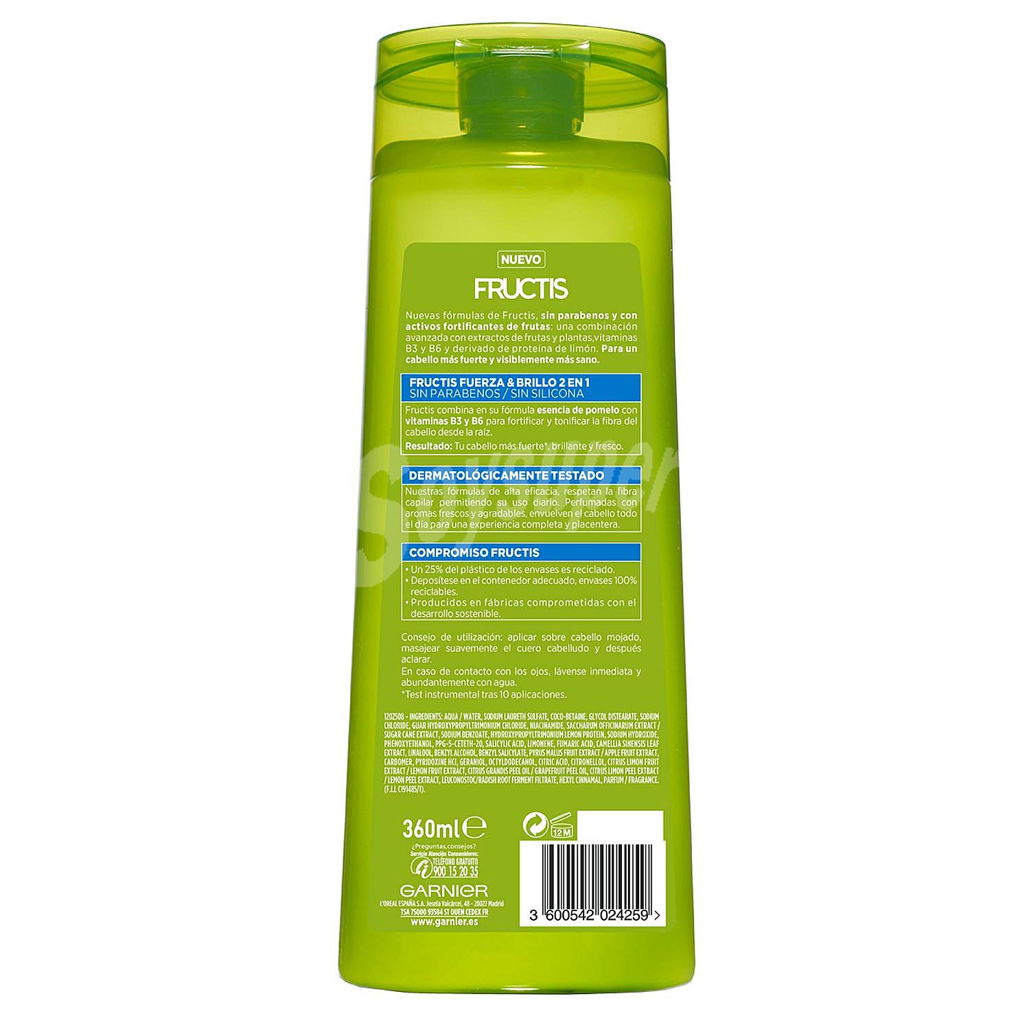 Champú Fuerza y Brillo 2en1 para cabello normal Garnier-Fructis