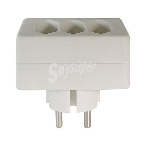 Adaptador 3 Tomas Europlug A Schuko 10A (frontal) Blanco