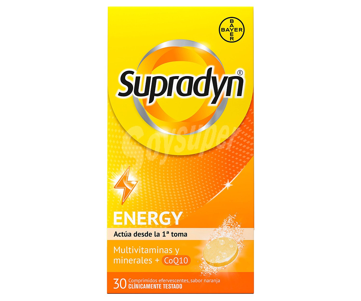 Supradyn Multivitamínico con minerales y coenzima Q10 en comprimidos efervescentes con sabor a naranja supradyn Energy