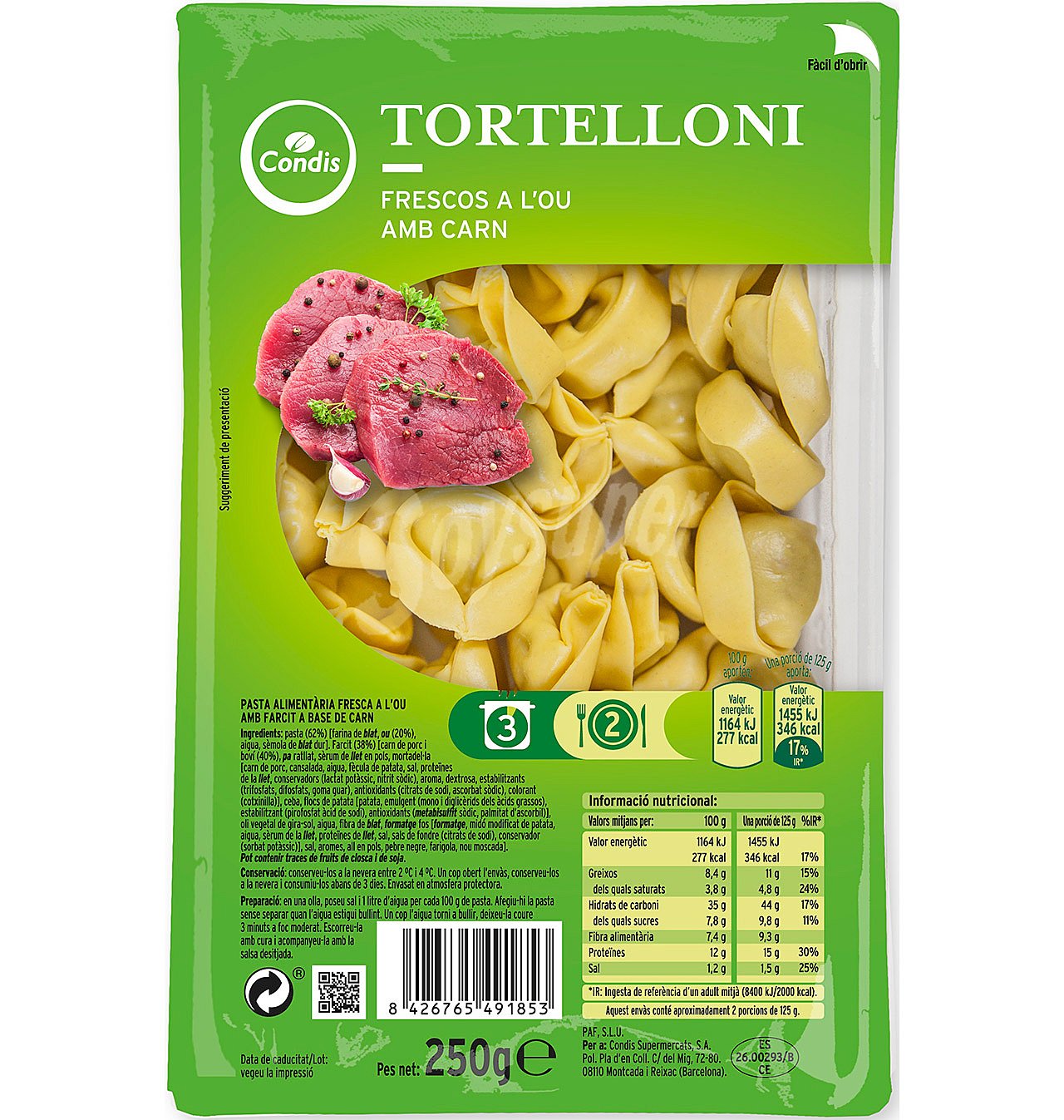 Tortelloni condis carne