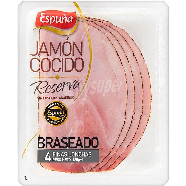 Jamón cocido braseado Reserva en finas lonchas envase 150 g