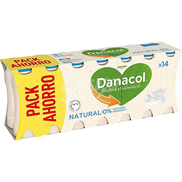 Yogur líquido natural sin azúcar añadido Danone Danacol sin gluten