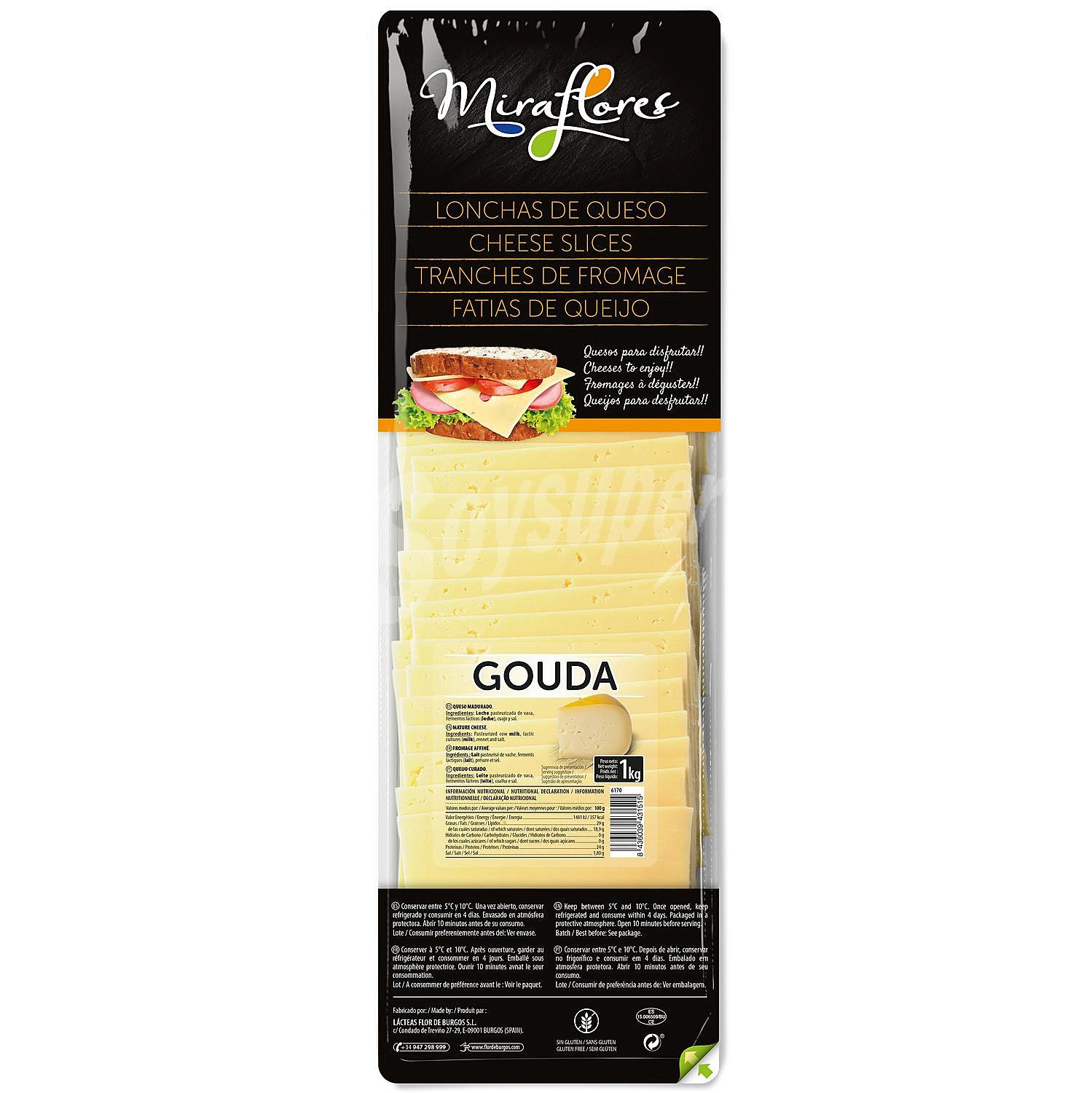 Queso gouda en lonchas Miraflores sin gluten