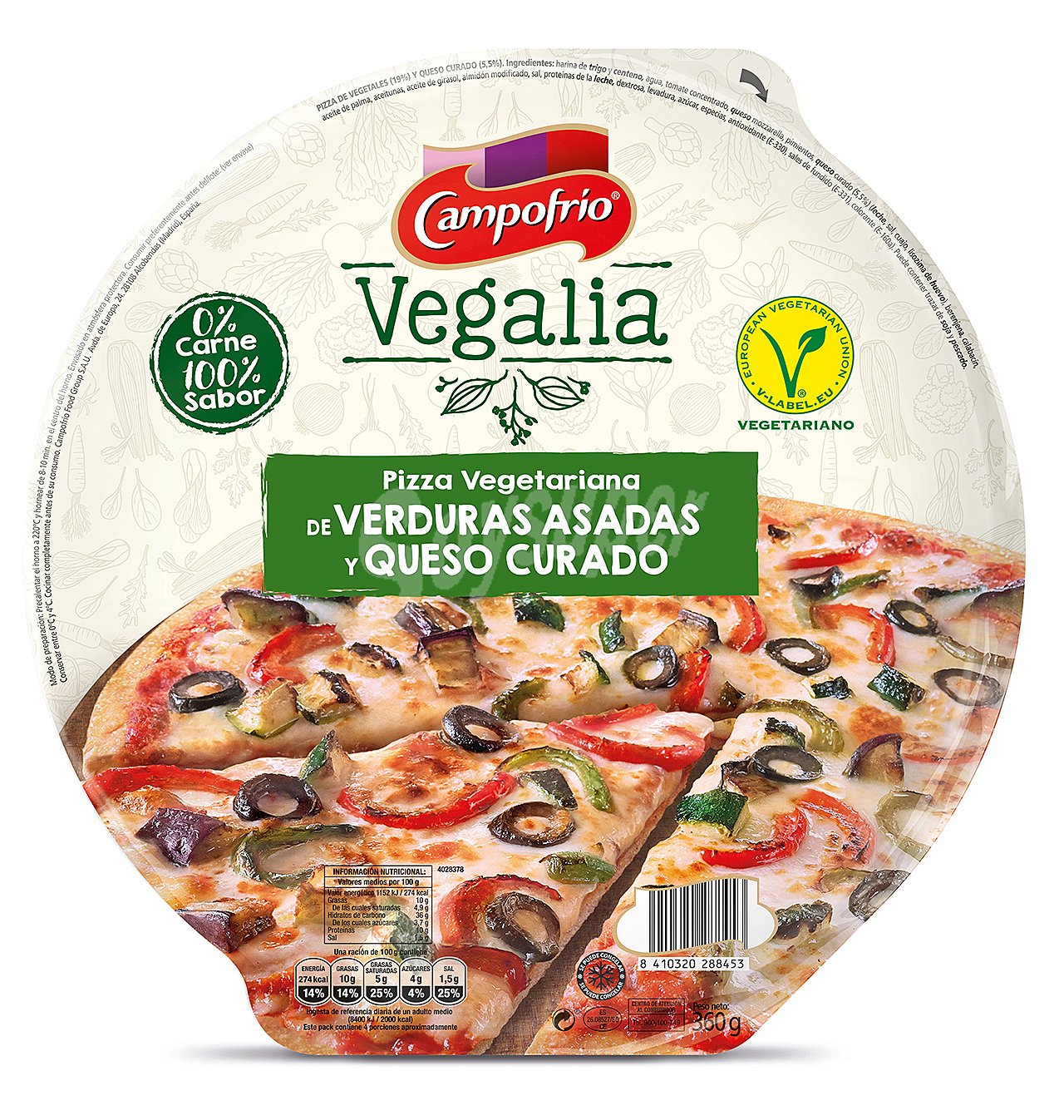 Pizza de verduras asadas y queso curado